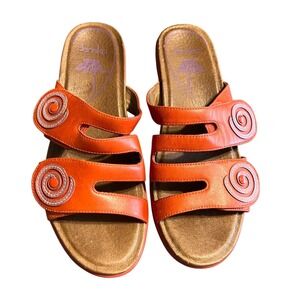 Dansko Orange Leather Spiral Detail Wedge Slide Sandals Womens 38 EU / 7.5-8 US